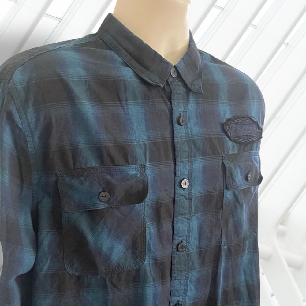 Lethal Threat Motorgear Death Row Button Black Blue Shirt Size Large - Picture 9 of 16